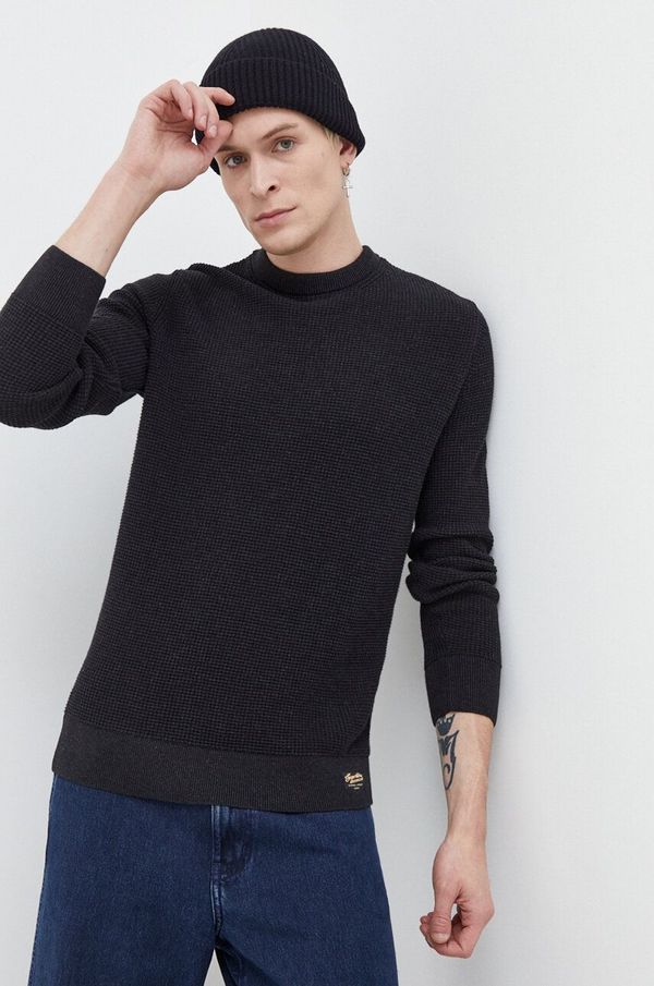Superdry Bombažen pulover Superdry črna barva