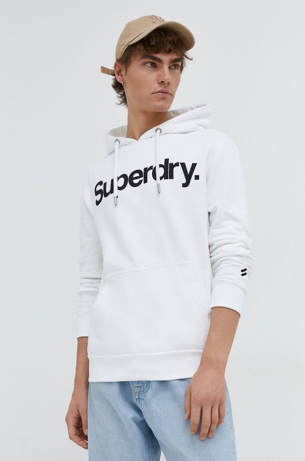 Superdry Bombažen pulover Superdry moška, bež barva, s kapuco