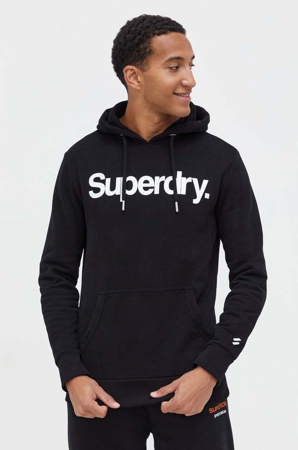 Superdry Bombažen pulover Superdry moška, črna barva, s kapuco