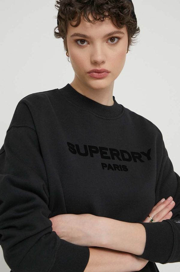 Superdry Bombažen pulover Superdry ženska, črna barva