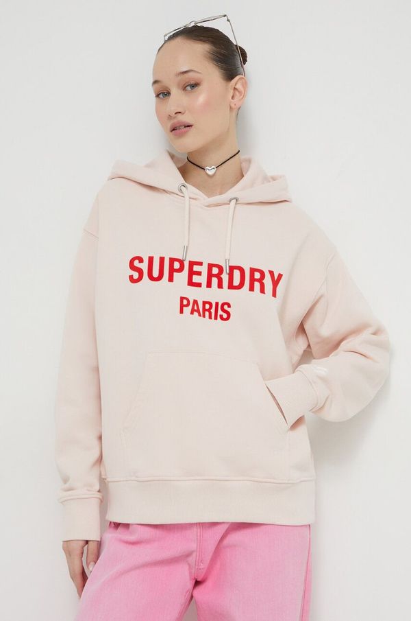 Superdry Bombažen pulover Superdry ženska, roza barva, s kapuco