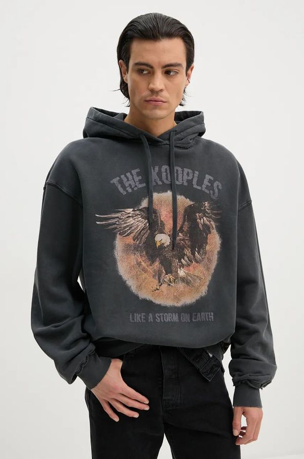 The Kooples Bombažen pulover The Kooples moški, siva barva, s kapuco, HSWE29023K