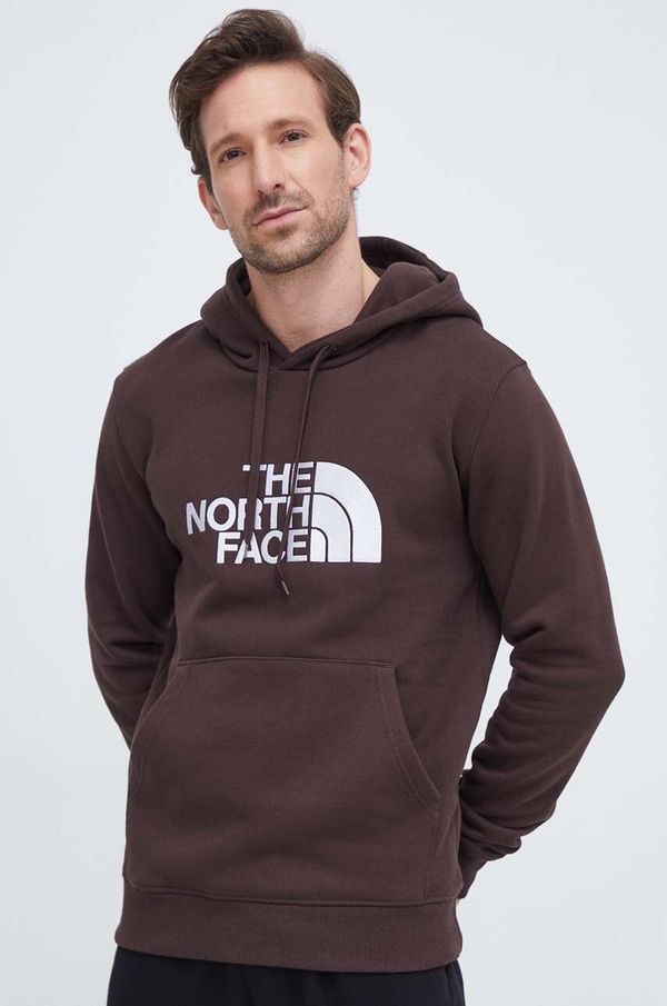 The North Face Bombažen pulover The North Face moška, rjava barva, s kapuco