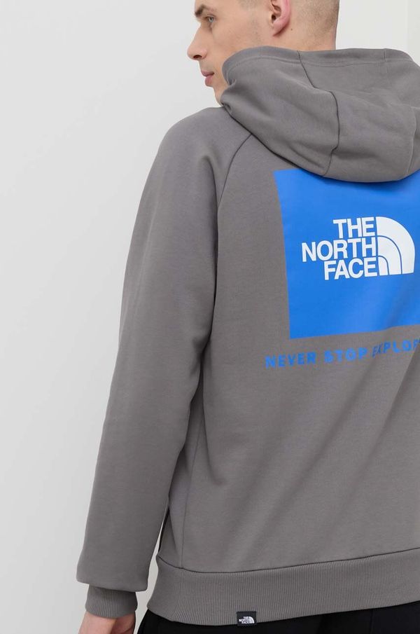 The North Face Bombažen pulover The North Face moška, siva barva, s kapuco