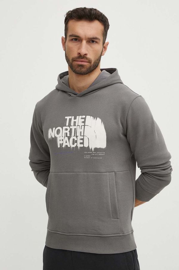 The North Face Bombažen pulover The North Face moški, siva barva, s kapuco, NF0A87ET0UZ1