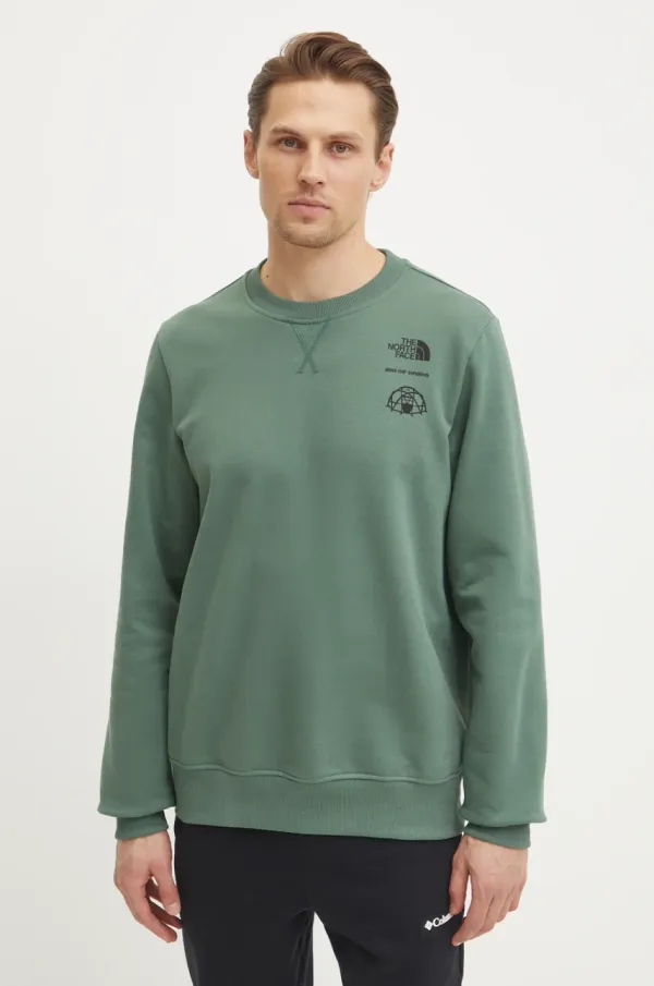 The North Face Bombažen pulover The North Face Outdoor Graphic moški, zelena barva, NF0A8C21HCH1