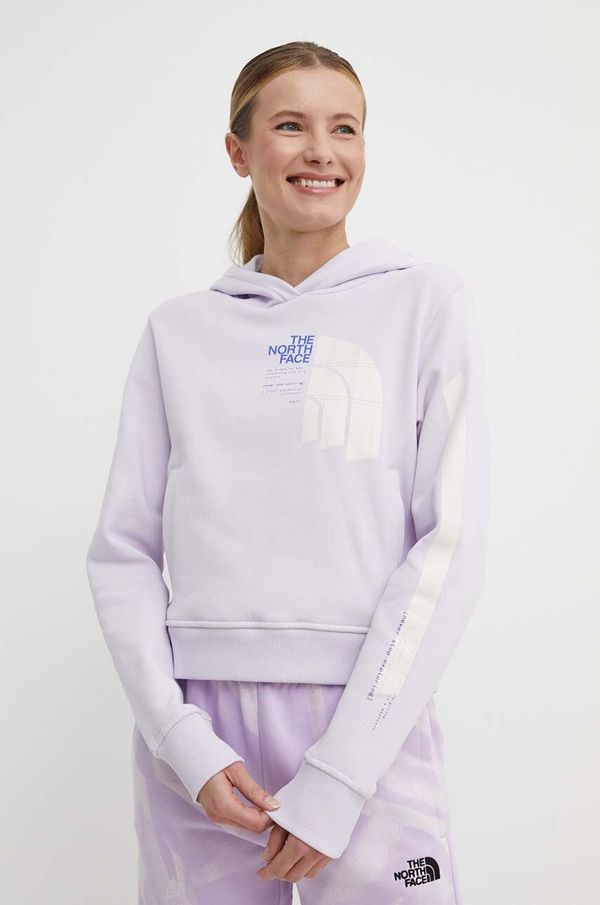 The North Face Bombažen pulover The North Face ženski, vijolična barva, s kapuco, NF0A87EXPMI1