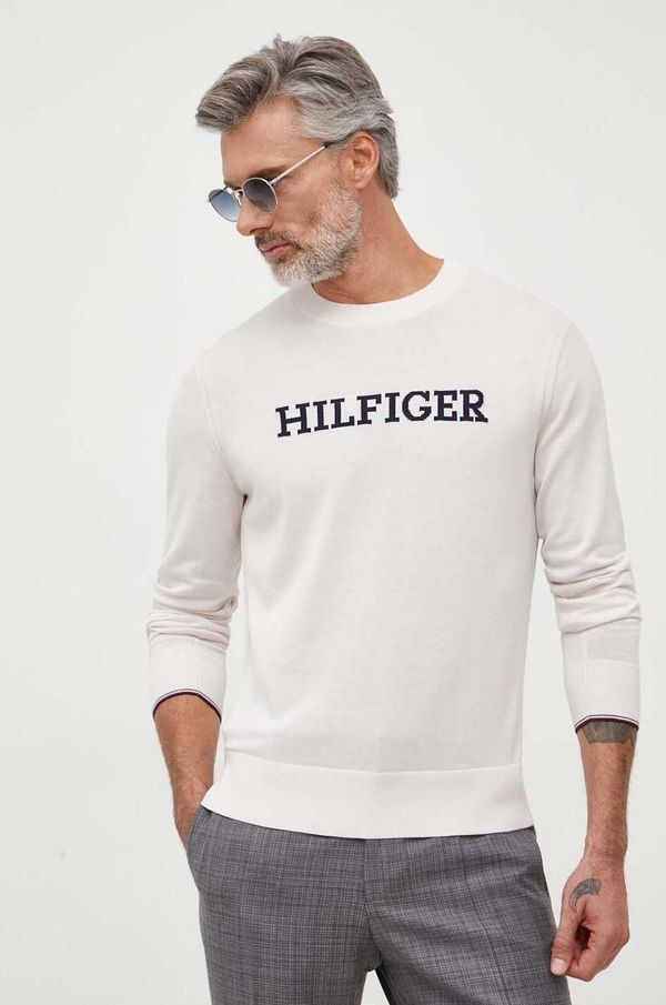 Tommy Hilfiger Bombažen pulover Tommy Hilfiger bež barva