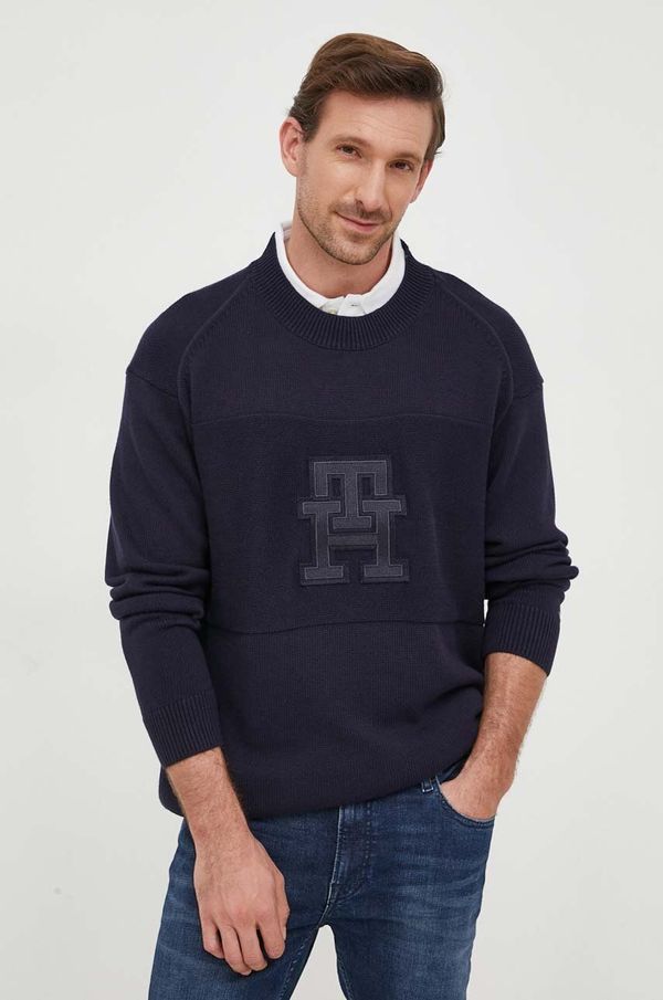 Tommy Hilfiger Bombažen pulover Tommy Hilfiger mornarsko modra barva