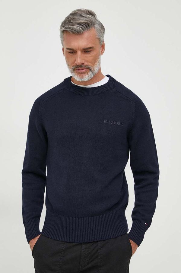 Tommy Hilfiger Bombažen pulover Tommy Hilfiger mornarsko modra barva