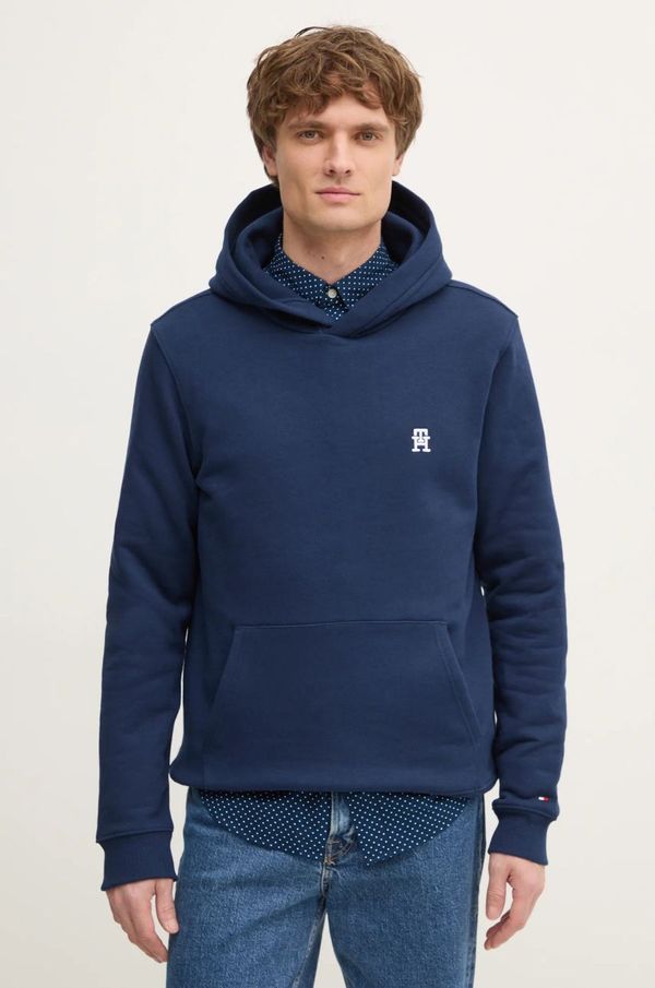 Tommy Hilfiger Bombažen pulover Tommy Hilfiger moški, mornarsko modra barva, s kapuco, MW0MW37469