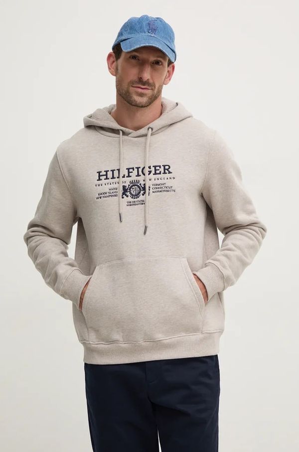 Tommy Hilfiger Bombažen pulover Tommy Hilfiger moški, siva barva, s kapuco, MW0MW35527