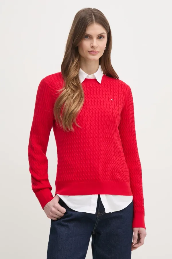 Tommy Hilfiger Bombažen pulover Tommy Hilfiger rdeča barva, WW0WW44993