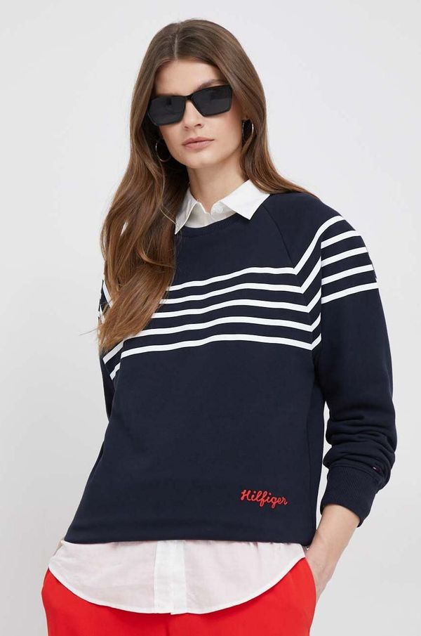 Tommy Hilfiger Bombažen pulover Tommy Hilfiger ženska, mornarsko modra barva