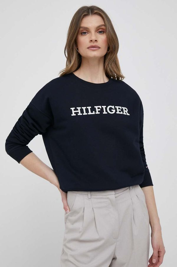 Tommy Hilfiger Bombažen pulover Tommy Hilfiger ženska, mornarsko modra barva