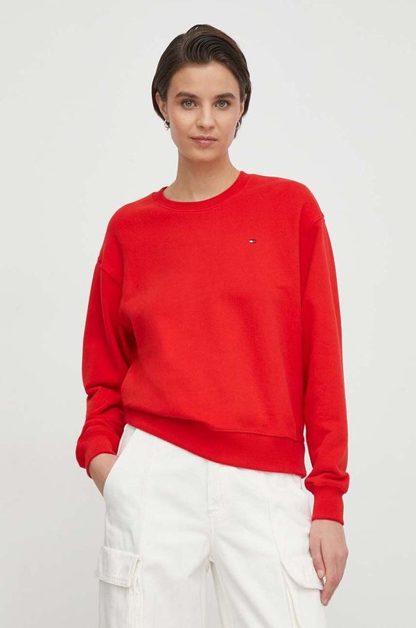 Tommy Hilfiger Bombažen pulover Tommy Hilfiger ženska, rdeča barva