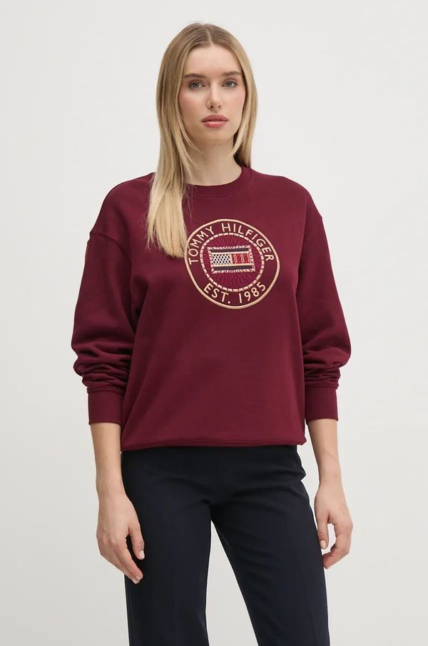 Tommy Hilfiger Bombažen pulover Tommy Hilfiger ženski, bordo barva, WW0WW42891