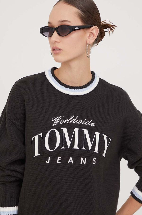 Tommy Jeans Bombažen pulover Tommy Jeans črna barva