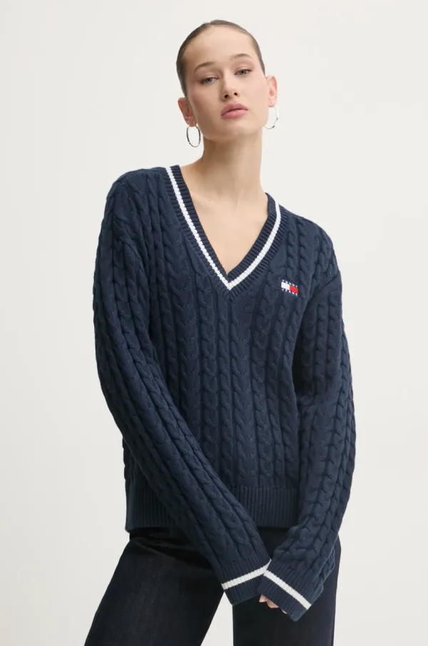 Tommy Jeans Bombažen pulover Tommy Jeans mornarsko modra barva, DW0DW19885