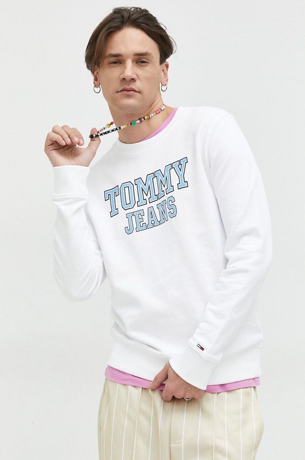 Tommy Jeans Bombažen pulover Tommy Jeans moška, bela barva