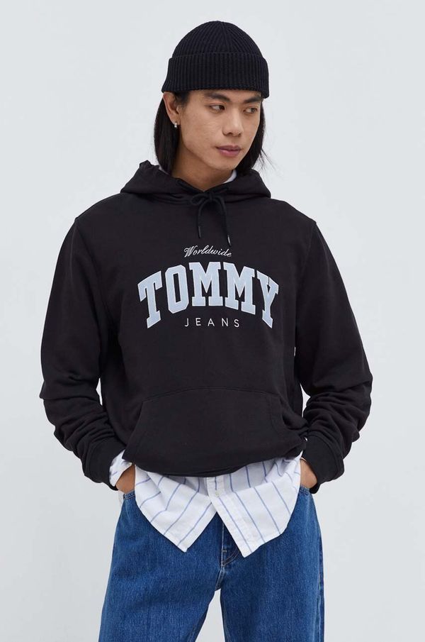 Tommy Jeans Bombažen pulover Tommy Jeans moška, črna barva, s kapuco