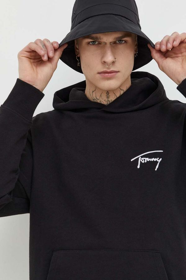 Tommy Jeans Bombažen pulover Tommy Jeans moška, črna barva, s kapuco