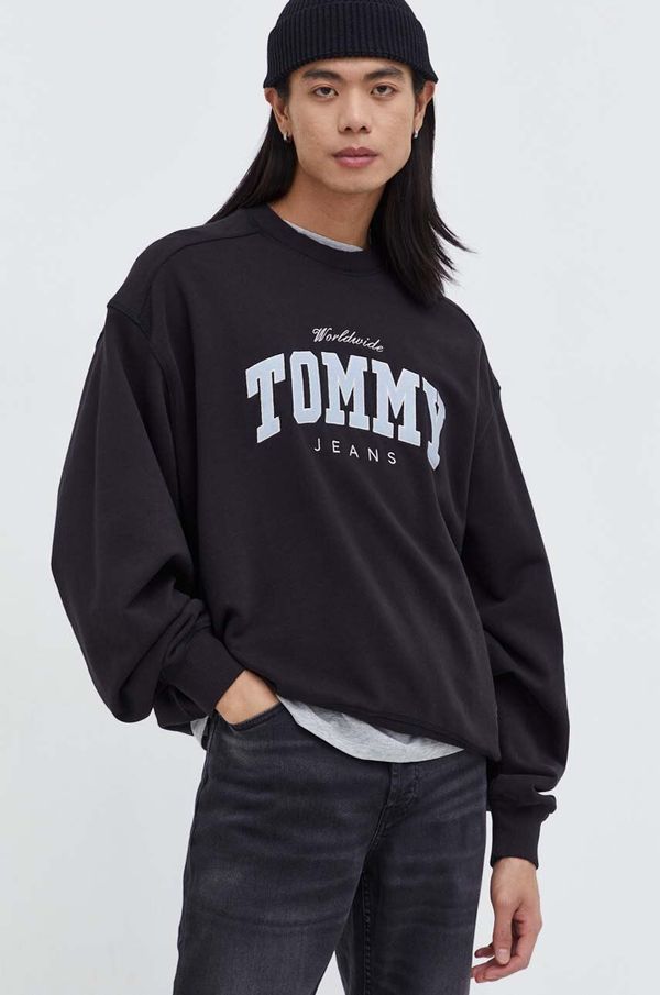 Tommy Jeans Bombažen pulover Tommy Jeans moška, črna barva