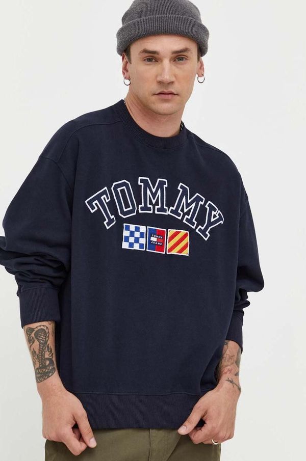 Tommy Jeans Bombažen pulover Tommy Jeans moška, mornarsko modra barva