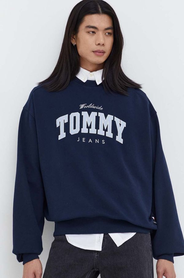 Tommy Jeans Bombažen pulover Tommy Jeans moška, mornarsko modra barva