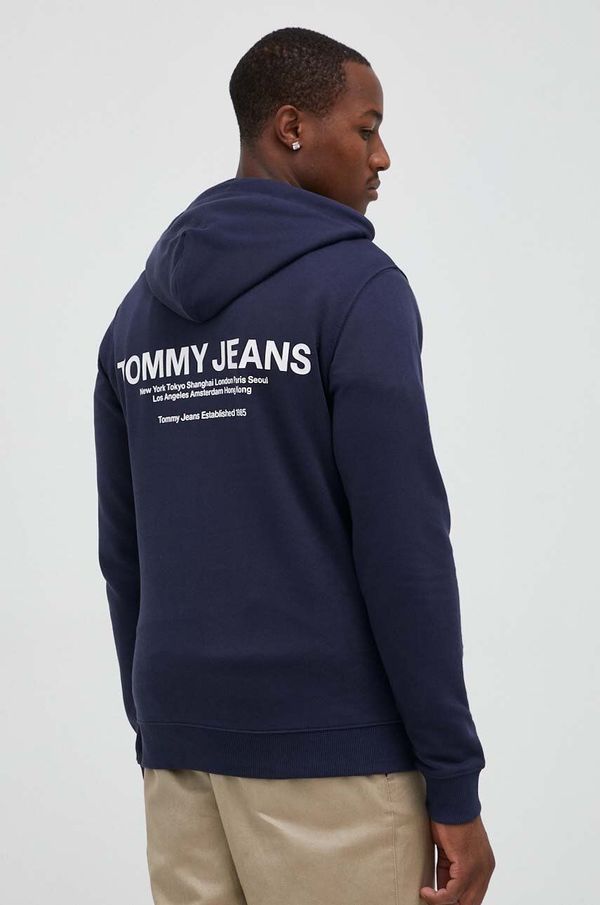 Tommy Jeans Bombažen pulover Tommy Jeans moška, mornarsko modra barva, s kapuco