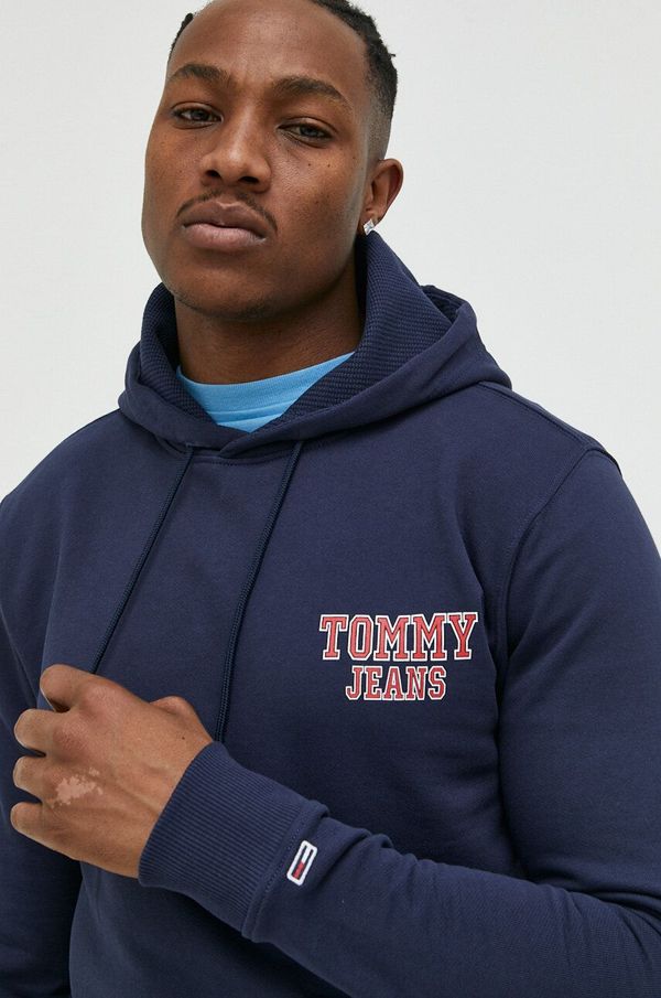 Tommy Jeans Bombažen pulover Tommy Jeans moška, mornarsko modra barva, s kapuco