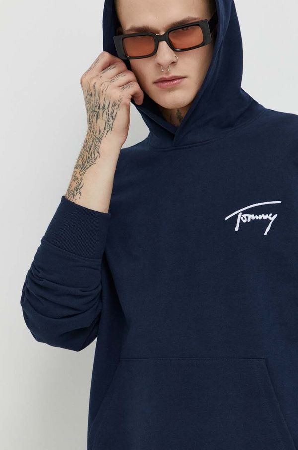 Tommy Jeans Bombažen pulover Tommy Jeans moška, mornarsko modra barva, s kapuco