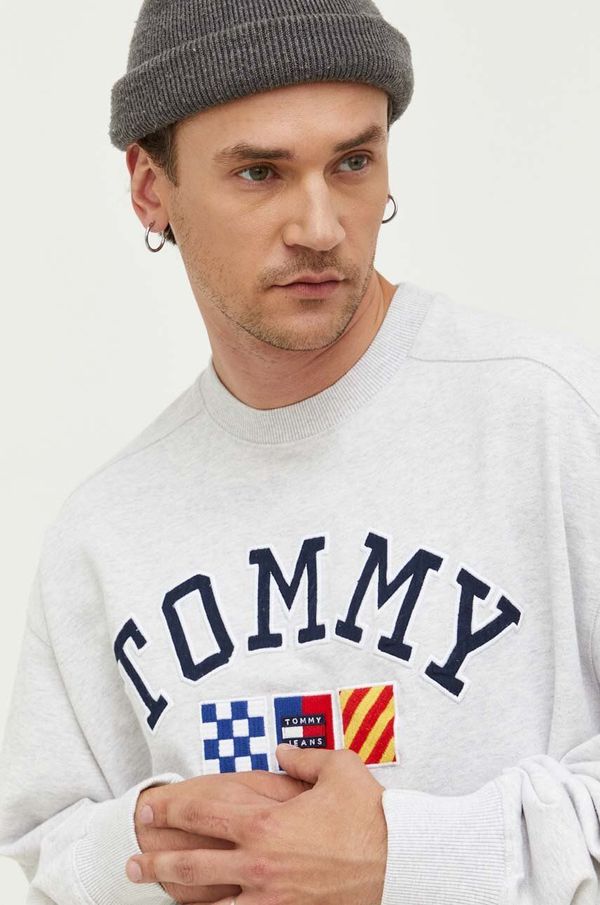 Tommy Jeans Bombažen pulover Tommy Jeans moška, siva barva