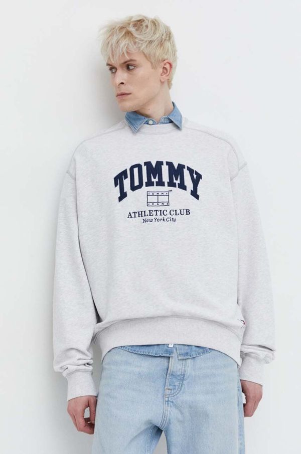 Tommy Jeans Bombažen pulover Tommy Jeans moška, siva barva