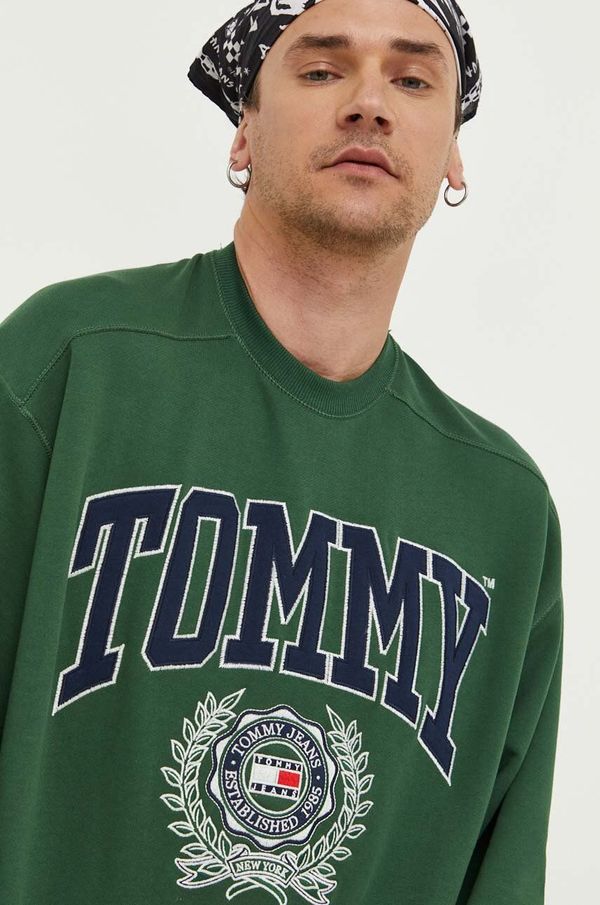 Tommy Jeans Bombažen pulover Tommy Jeans moška, zelena barva