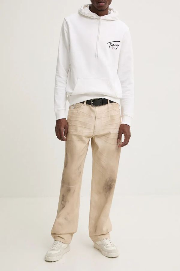 Tommy Jeans Bombažen pulover Tommy Jeans moški, bela barva, s kapuco, DM0DM19229