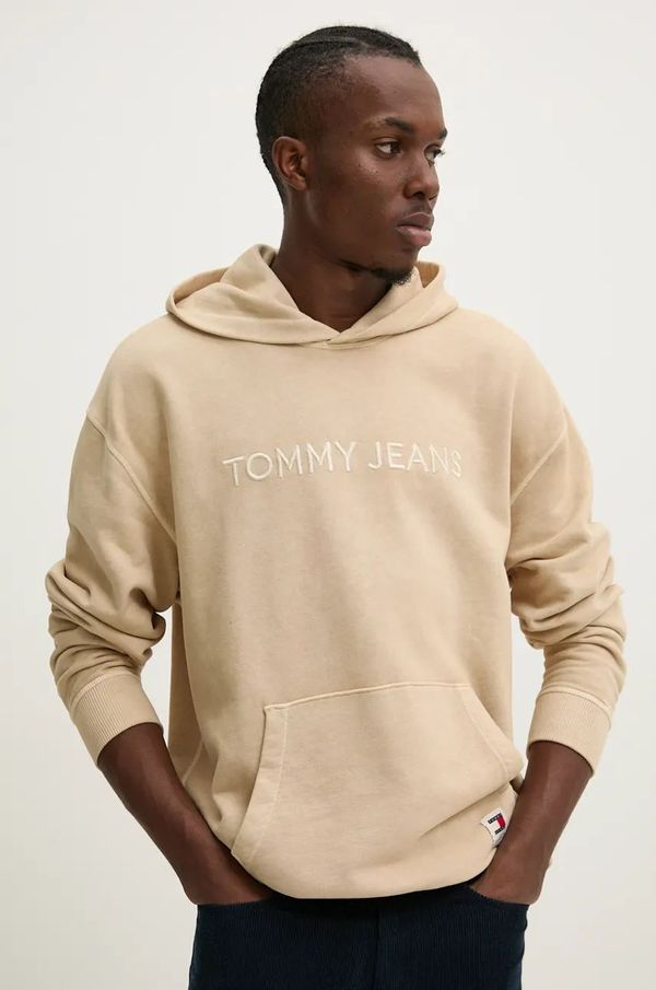 Tommy Jeans Bombažen pulover Tommy Jeans moški, bež barva, s kapuco, DM0DM19741