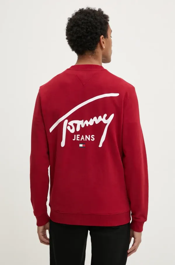 Tommy Jeans Bombažen pulover Tommy Jeans moški, bordo barva, DM0DM19230
