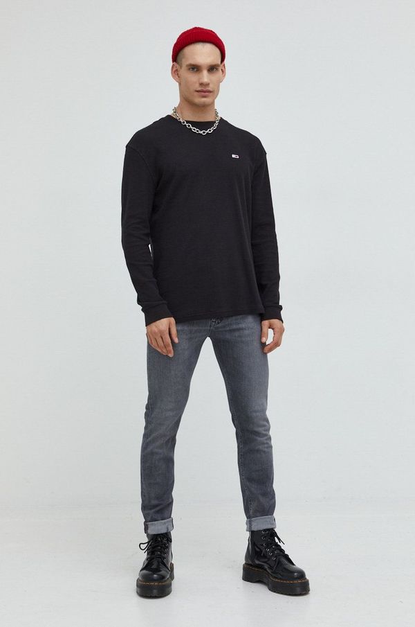 Tommy Jeans Bombažen pulover Tommy Jeans moški, črna barva,