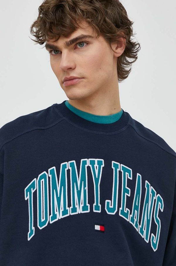 Tommy Jeans Bombažen pulover Tommy Jeans moški, mornarsko modra barva, DM0DM18628