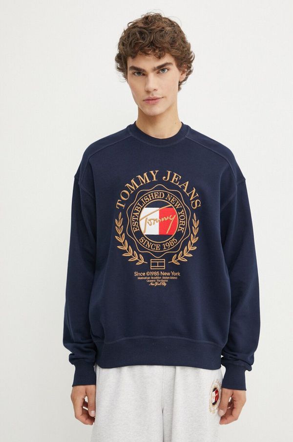 Tommy Jeans Bombažen pulover Tommy Jeans moški, mornarsko modra barva, DM0DM19243