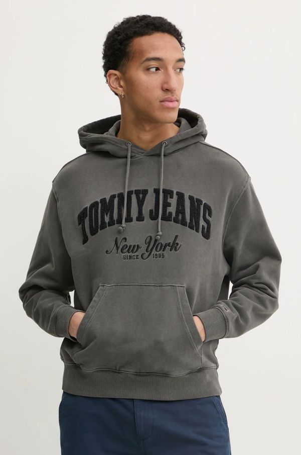 Tommy Jeans Bombažen pulover Tommy Jeans moški, siva barva, s kapuco, DM0DM20263