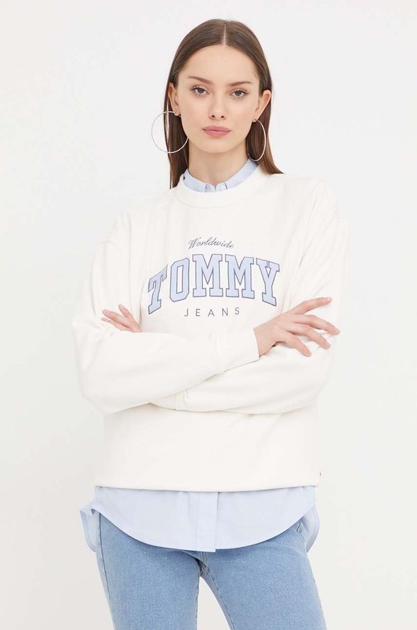 Tommy Jeans Bombažen pulover Tommy Jeans ženska, bela barva