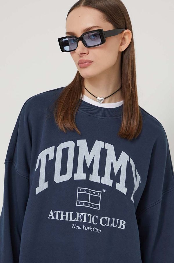 Tommy Jeans Bombažen pulover Tommy Jeans ženska, mornarsko modra barva