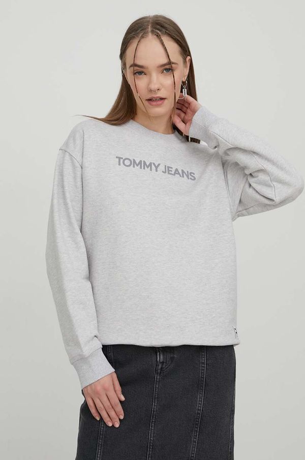 Tommy Jeans Bombažen pulover Tommy Jeans ženska, siva barva