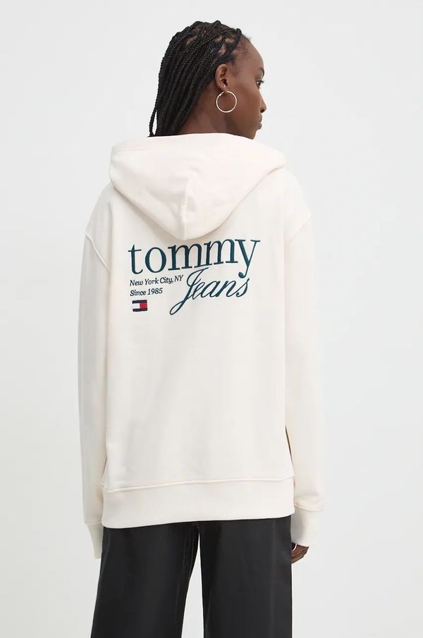 Tommy Jeans Bombažen pulover Tommy Jeans ženski, bež barva, s kapuco, DW0DW18760