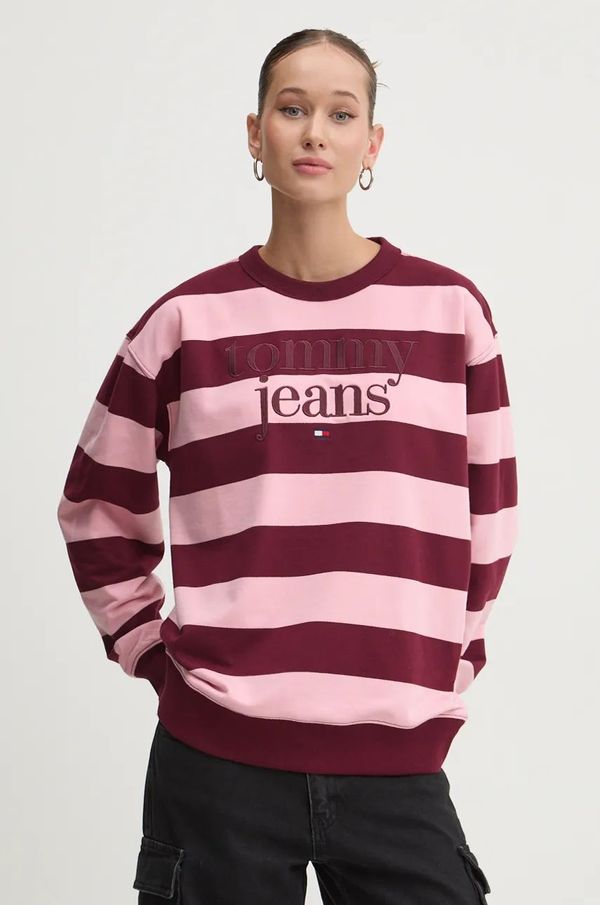 Tommy Jeans Bombažen pulover Tommy Jeans ženski, bordo barva, DW0DW19041