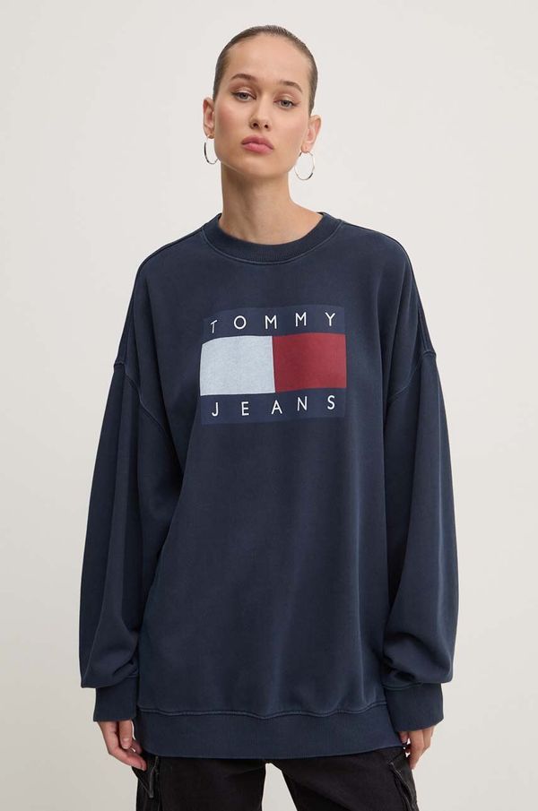 Tommy Jeans Bombažen pulover Tommy Jeans ženski, mornarsko modra barva, DW0DW18623