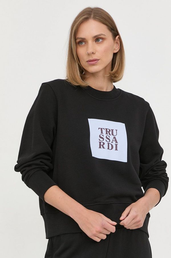 Trussardi Bombažen pulover Trussardi ženska, črna barva