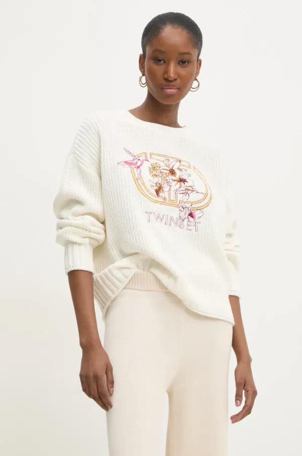 Twinset Bombažen pulover Twinset bež barva, 251TP3600